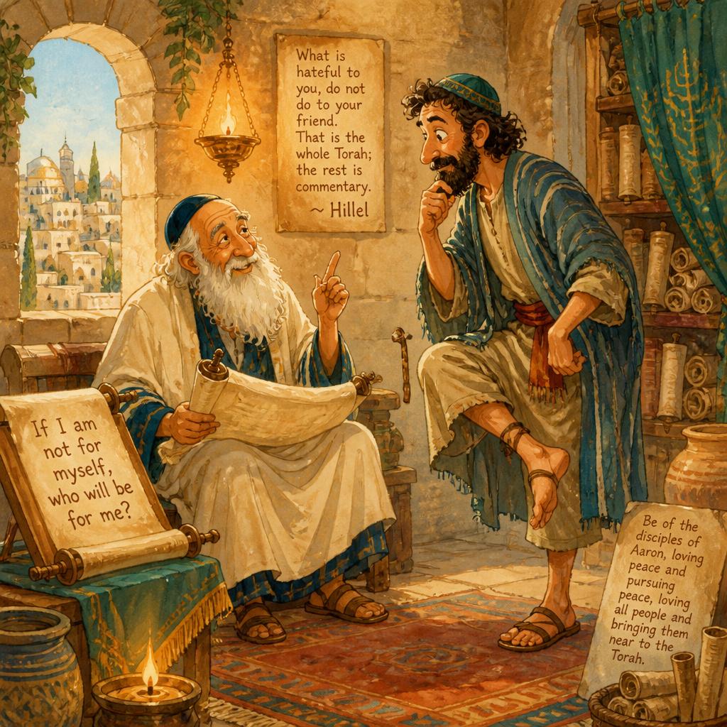 Illustration for Hillel and the Whole Torah on One Foot